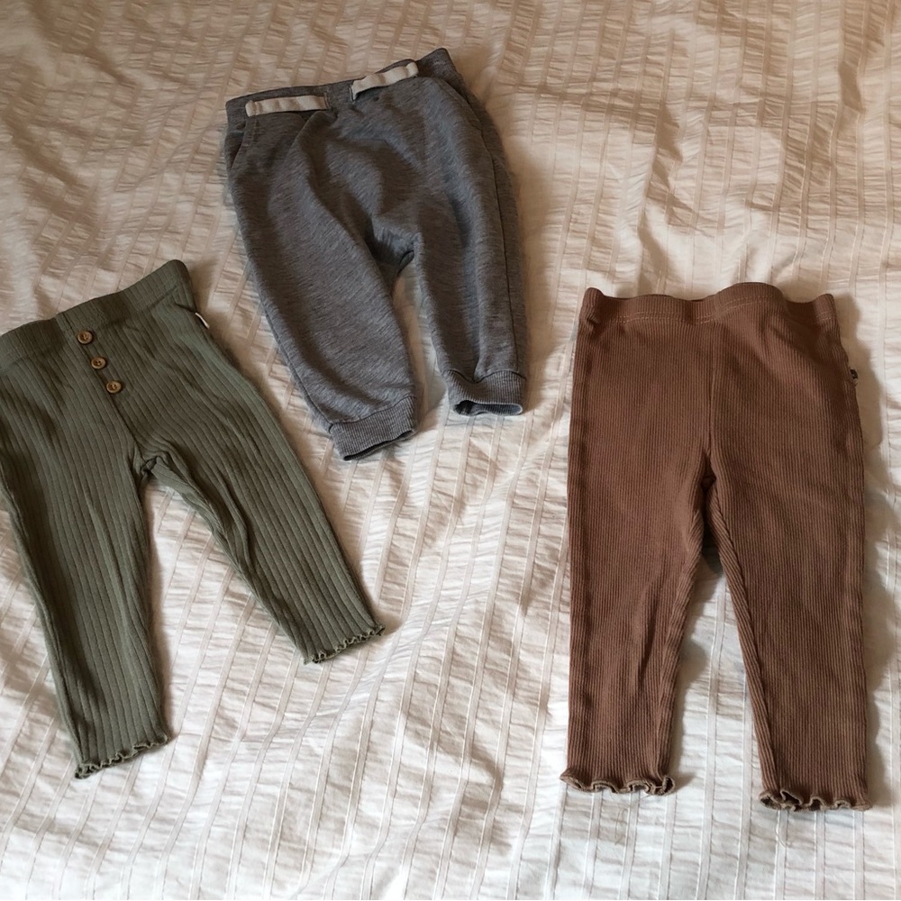 Kids Ribbed Leggings - Olive Green, Gray & Brown